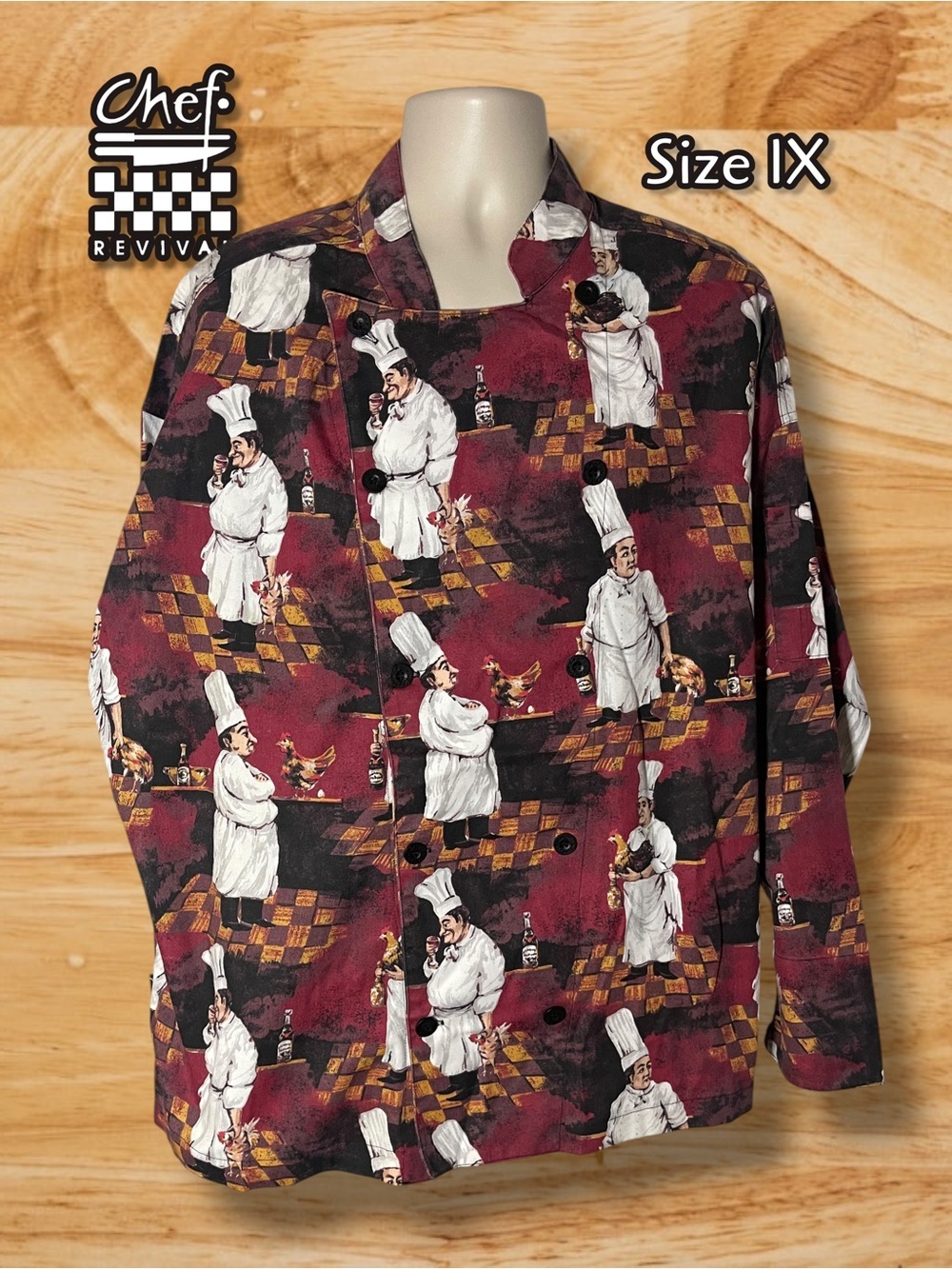 Chef Revival 2000 Print Chef Coat Chef and Chicken Print NWOT Unisex Size 1X Y2K